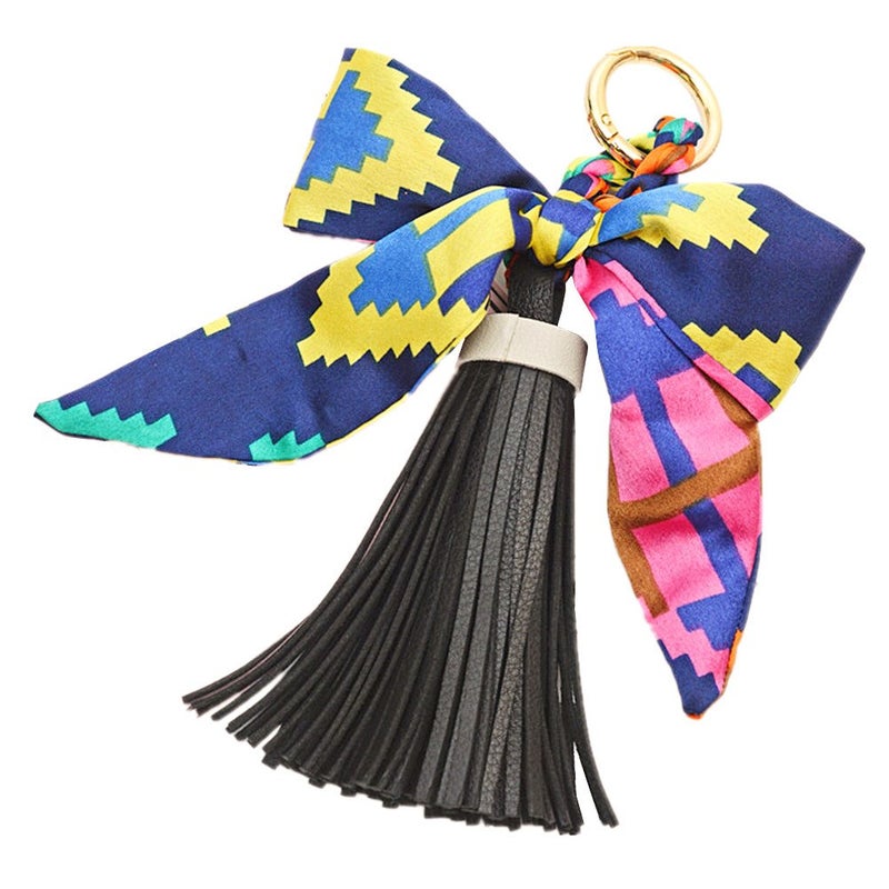 QTMY Silk Ribbon Bow Tassel Bag Pendant Charm Keyring Keychain for Women Purse Handbag Decor (Black) - Image 2